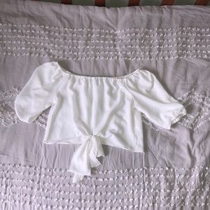 White sheer off the shoulder blouse